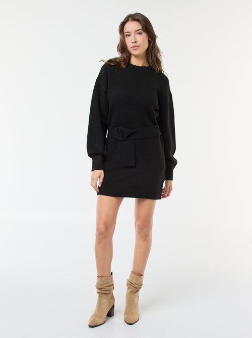 Langarm-Strickkleid mit Gürtel - Kiabi
