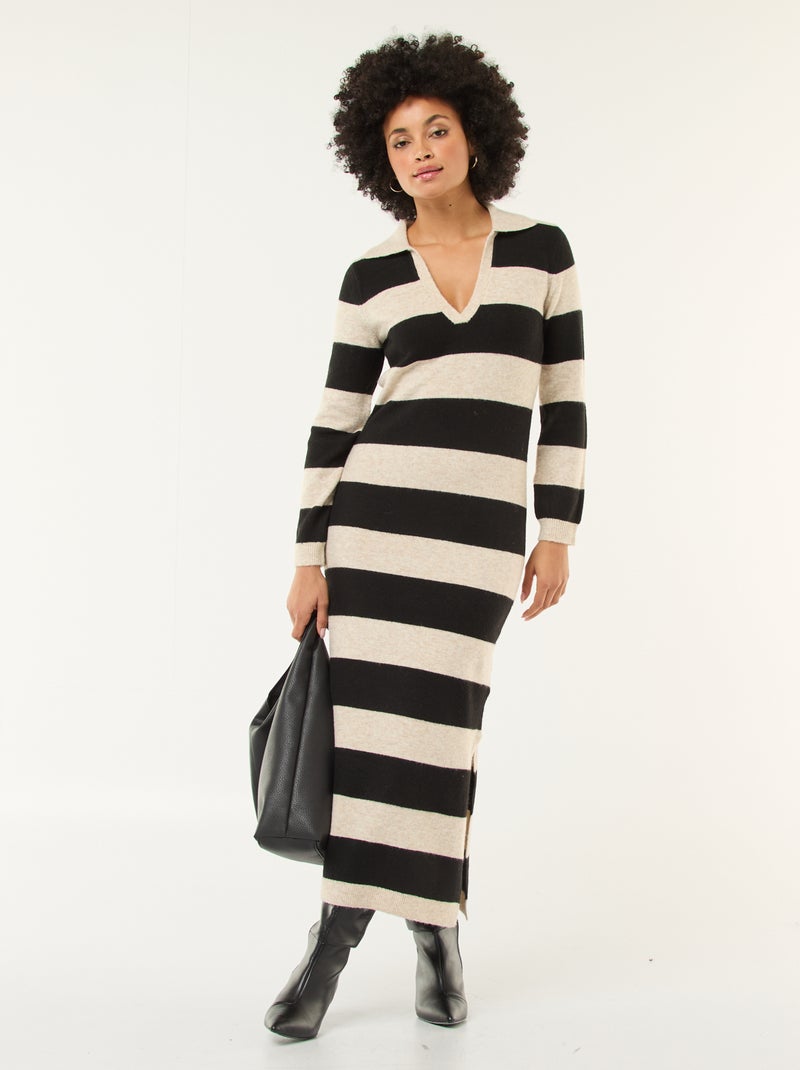 Langarm-Strickkleid mit Polokragen Beige - Kiabi