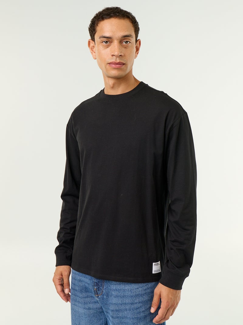 Langarm-T-Shirt aus Baumwolle mit Rundhalsausschnitt Noir - Kiabi
