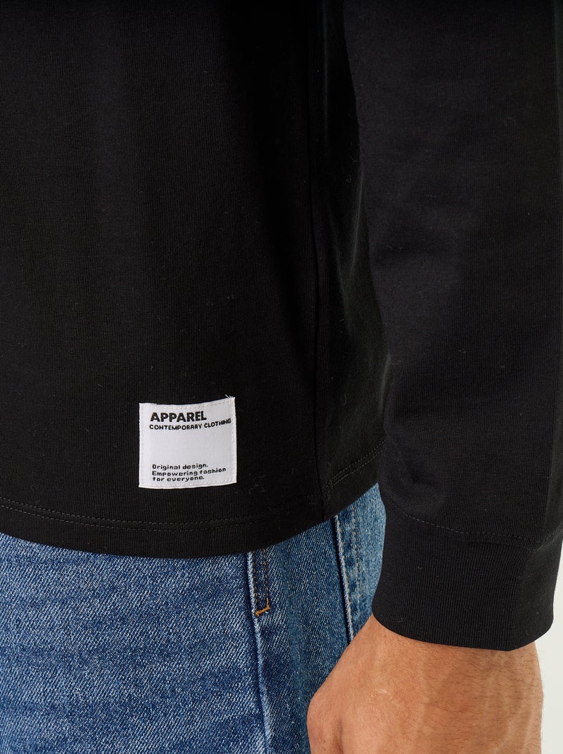 Langarm-T-Shirt aus Baumwolle mit Rundhalsausschnitt Noir - Kiabi