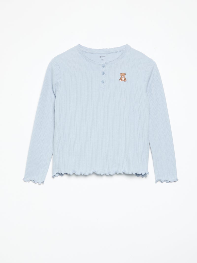 Langarm-T-Shirt aus Pointelle-Strick Bleu - Kiabi