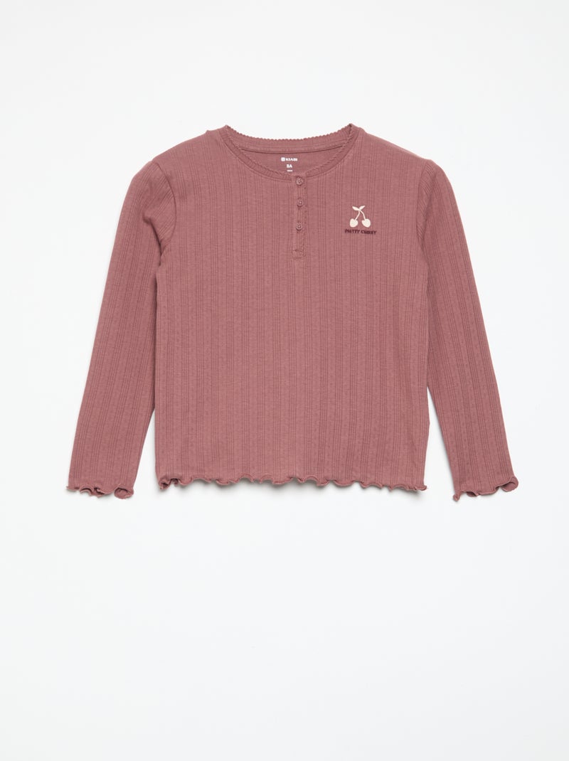 Langarm-T-Shirt aus Pointelle-Strick Rouge - Kiabi