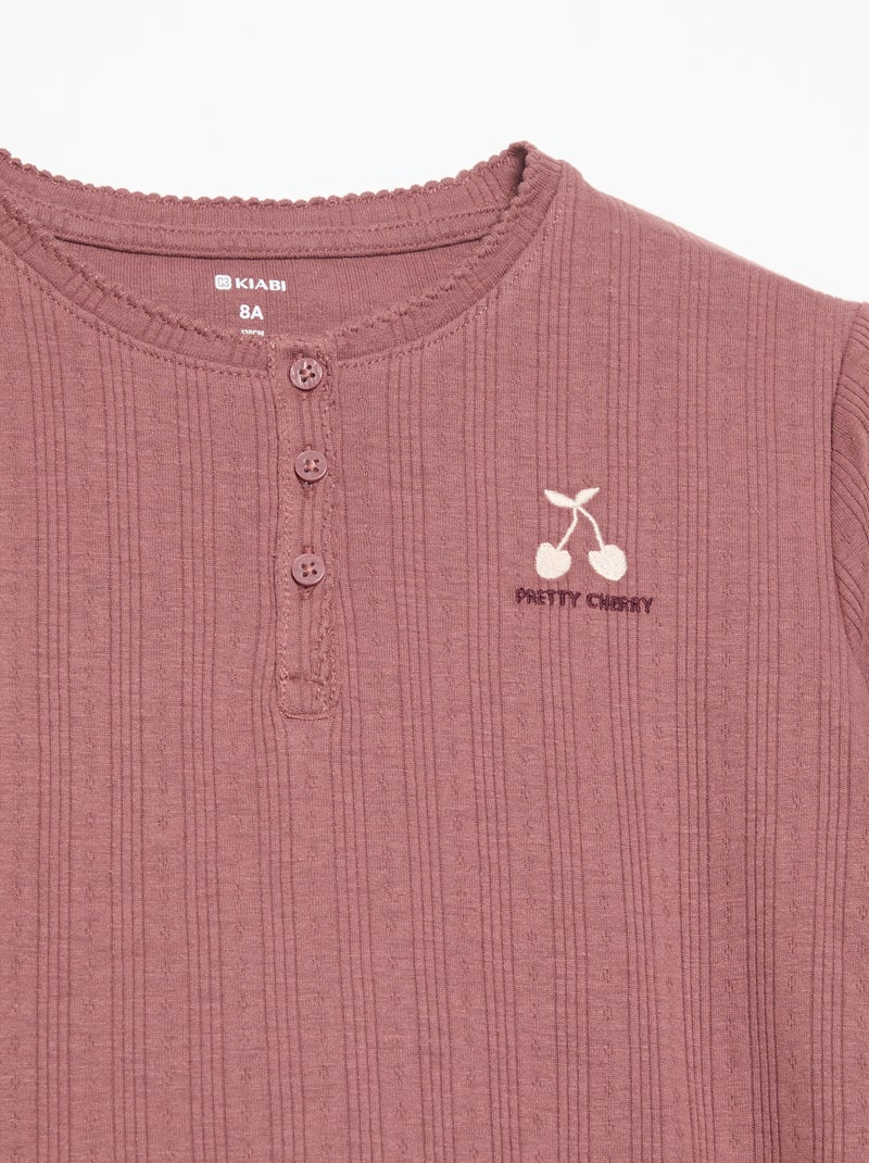 Langarm-T-Shirt aus Pointelle-Strick Rouge - Kiabi