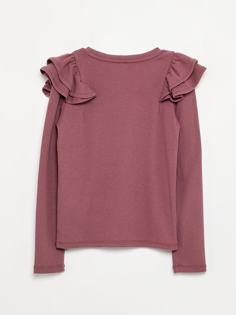 Langarm-T-Shirt aus Rippstrick Rosa - Kiabi