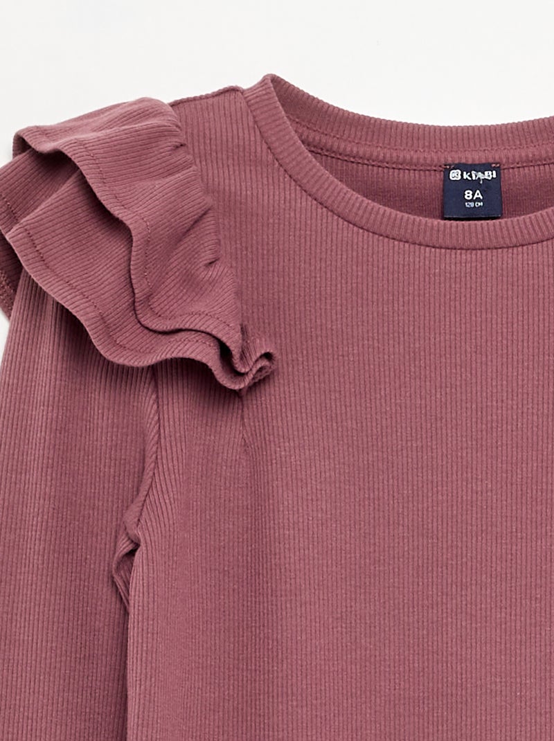 Langarm-T-Shirt aus Rippstrick Rosa - Kiabi