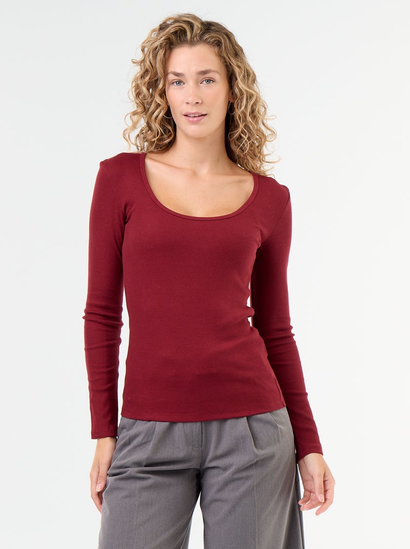 Langarm-T-Shirt aus Rippstrick Rouge - Kiabi
