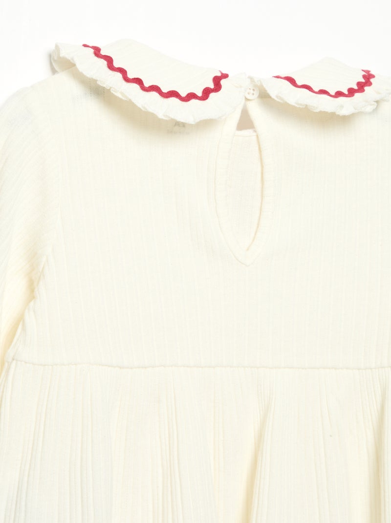 Langarm-T-Shirt mit Bubikragen Blanc - Kiabi