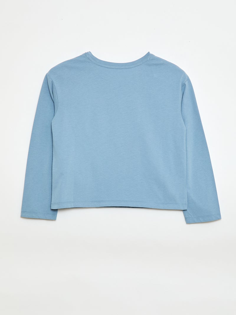 Langarm-T-Shirt mit gestickter Animation vorne Blau - Kiabi