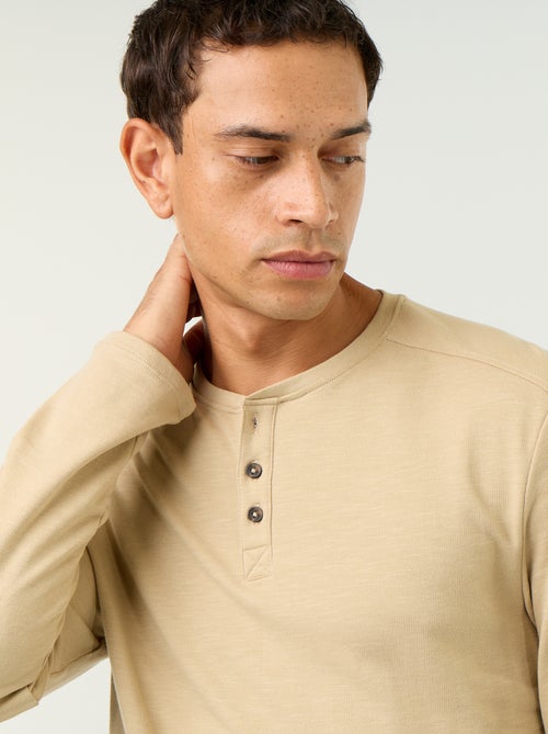 Langarm-T-Shirt mit Henley-Kragen - Kiabi