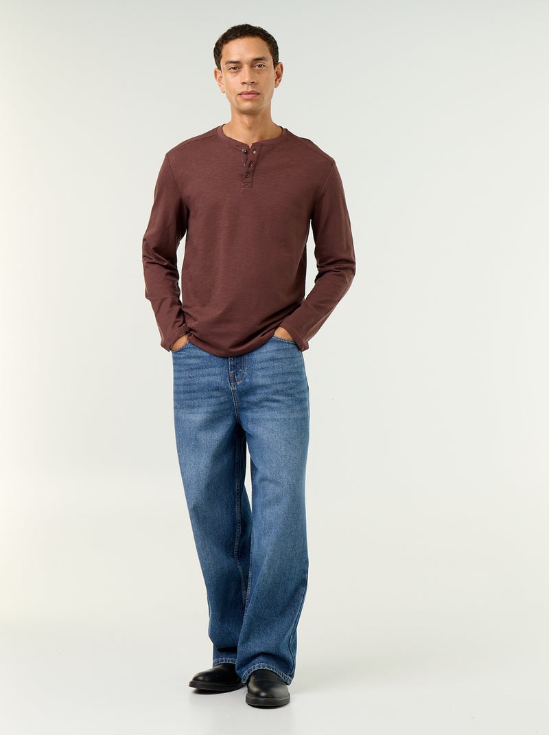 Langarm-T-Shirt mit Henley-Kragen Marron - Kiabi