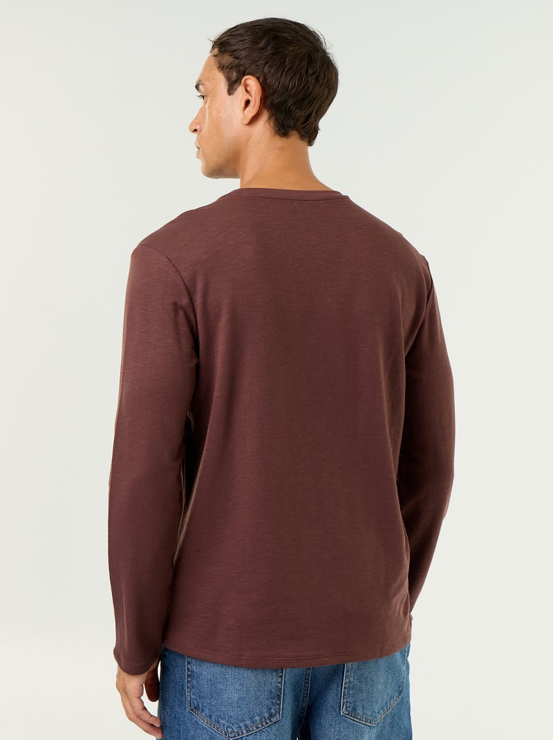 Langarm-T-Shirt mit Henley-Kragen Marron - Kiabi