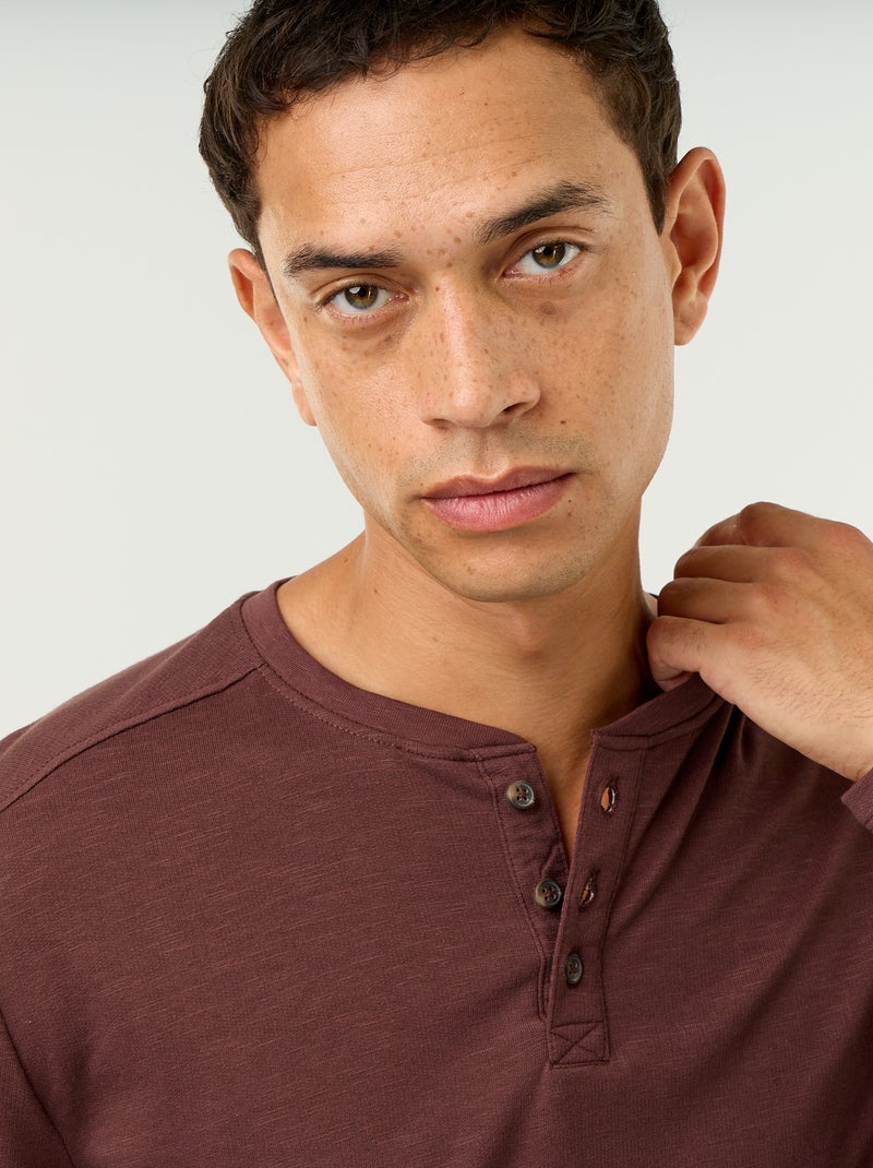 Langarm-T-Shirt mit Henley-Kragen Marron - Kiabi