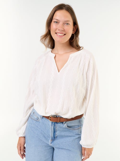 Langarm-T-Shirt mit Lochmuster - Kiabi