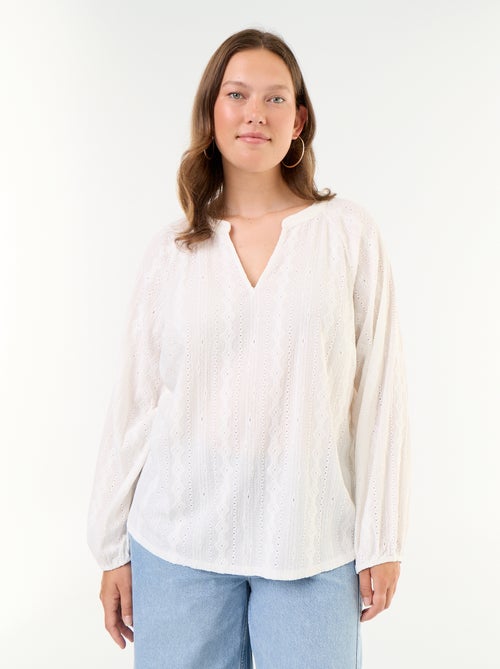 Langarm-T-Shirt mit Lochmuster - Kiabi