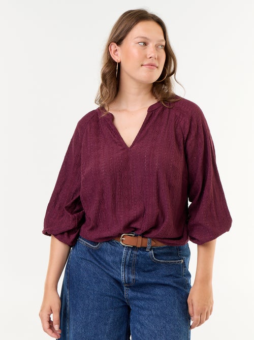 Langarm-T-Shirt mit Lochmuster - Kiabi