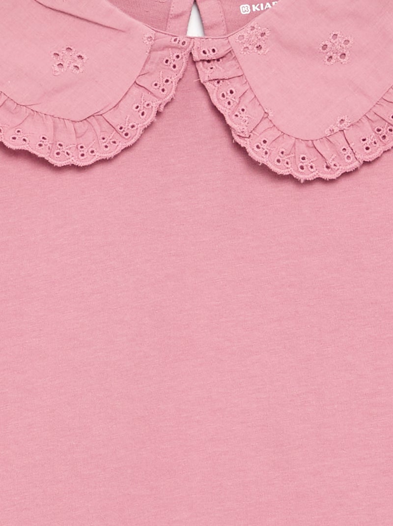 Langarm-T-Shirt mit Lochstickerei-Kragen Rosa - Kiabi
