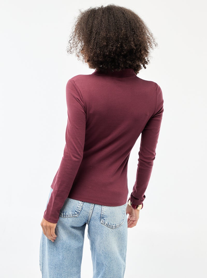 Langarm-T-Shirt mit Polokragen Bordeaux - Kiabi