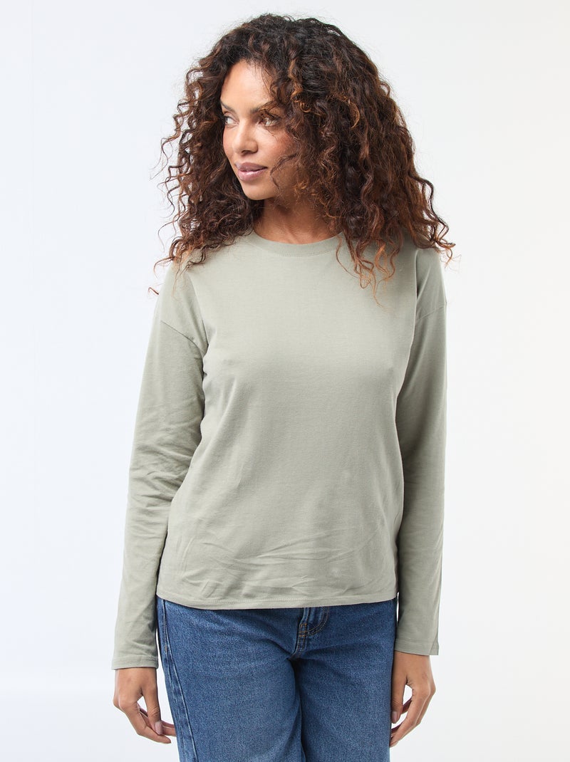 Langarm-T-Shirt mit Rundhalsausschnitt Grün - Kiabi