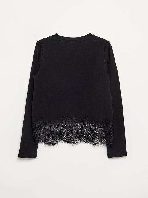 Langarm-T-Shirt mit Spitzenborte - Kiabi