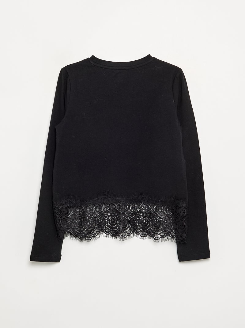 Langarm-T-Shirt mit Spitzenborte Noir - Kiabi