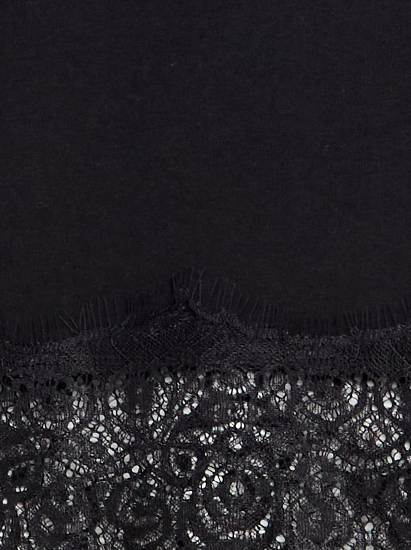 Langarm-T-Shirt mit Spitzenborte Noir - Kiabi