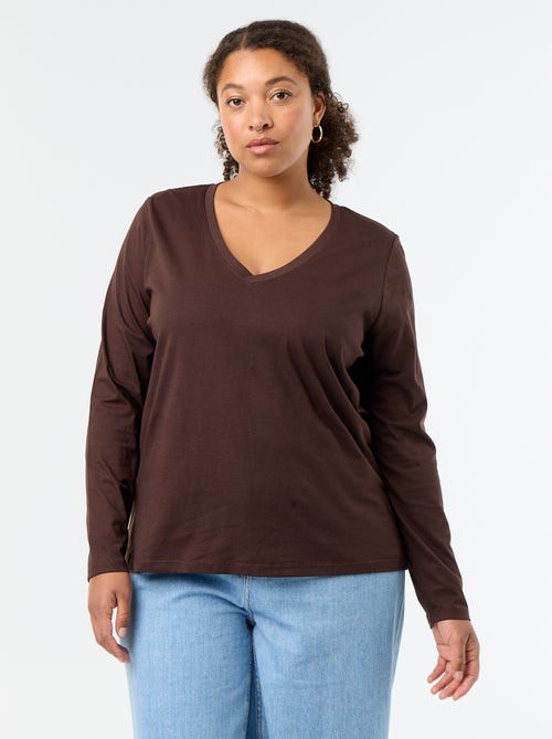 Langarm-T-Shirt mit V-Ausschnitt - Kiabi Langarm-T-Shirt mit V-Ausschnitt - Kiabi