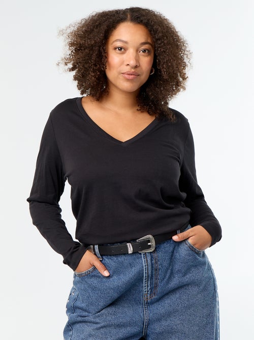 Langarm-T-Shirt mit V-Ausschnitt - Kiabi Langarm-T-Shirt mit V-Ausschnitt - Kiabi