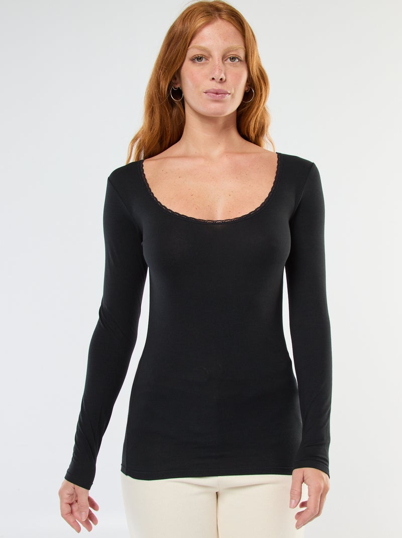 Langarm-Unterzieh-T-Shirt Schwarz - Kiabi