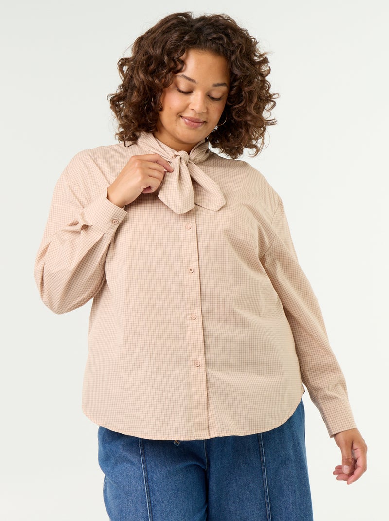 Langarmbluse mit Schluppenkragen Beige - Kiabi