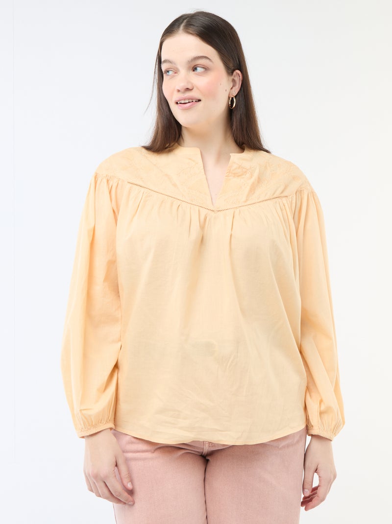 Langarmbluse mit Stickereien Beige - Kiabi