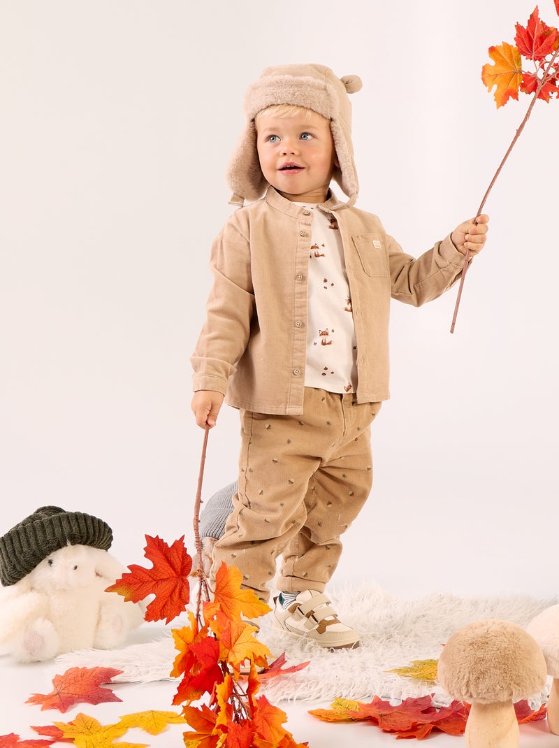 Langarmhemd aus Cord Beige - Kiabi