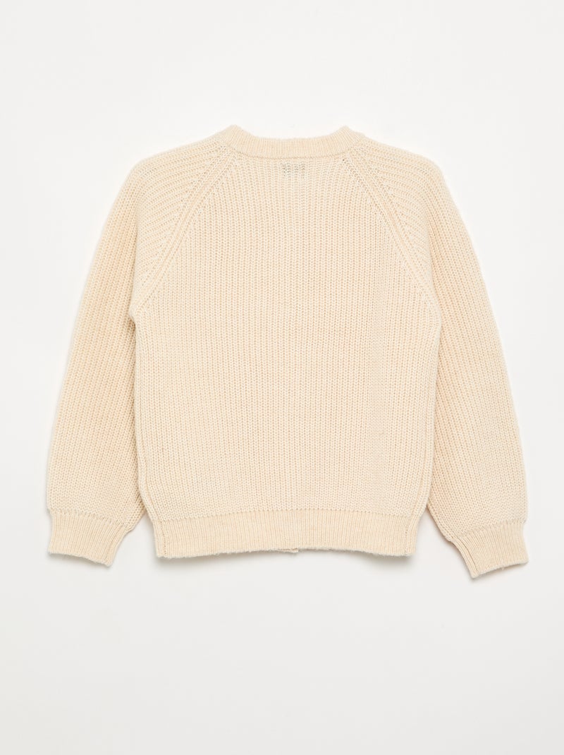 Langärmlige einfarbige Strickjacke Ecru - Kiabi