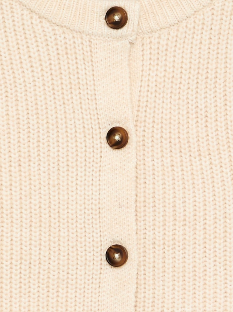 Langärmlige einfarbige Strickjacke Ecru - Kiabi