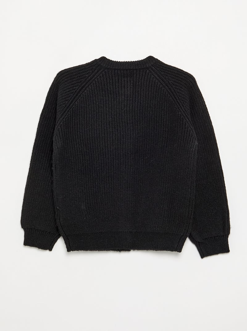 Langärmlige einfarbige Strickjacke Schwarz - Kiabi