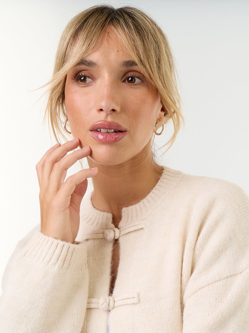 Langärmliger Cardigan mit Mandarin-Knopfleiste Blanc - Kiabi