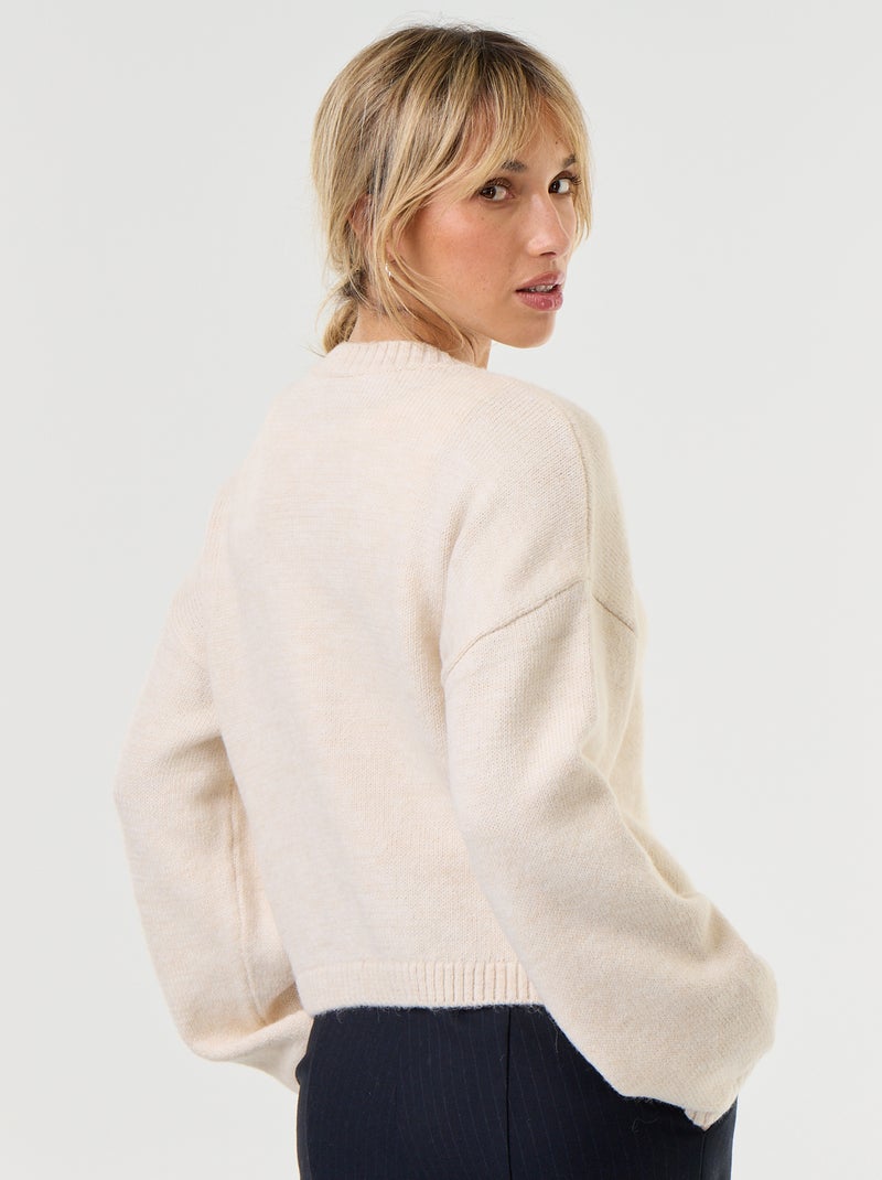 Langärmliger Cardigan mit Mandarin-Knopfleiste Blanc - Kiabi
