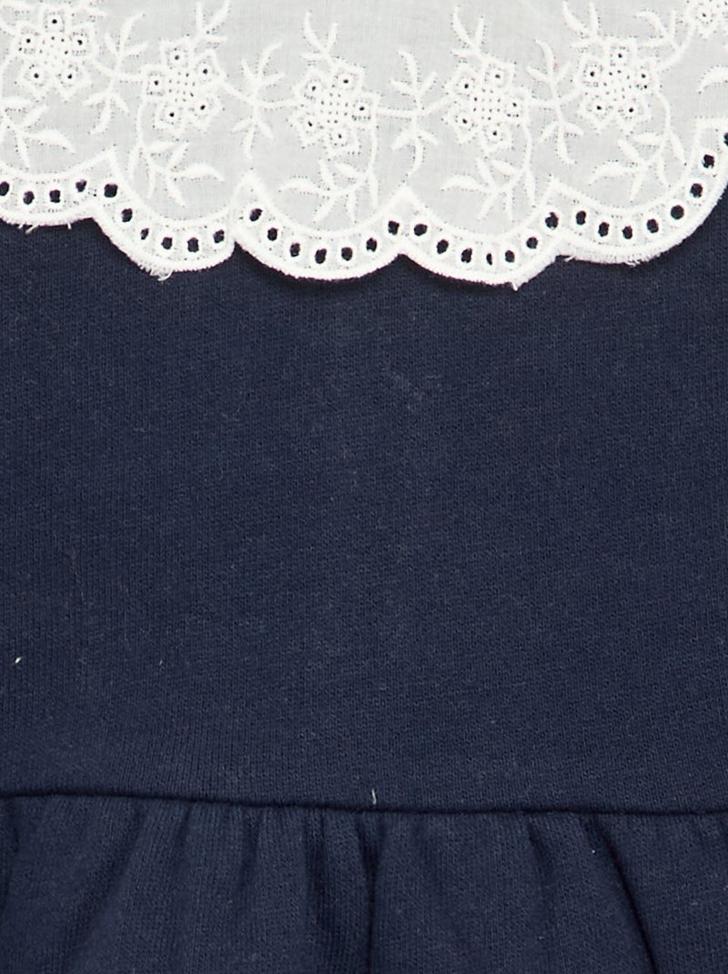 Langärmliges Moltonkleid mit besticktem Kragen Bleu - Kiabi