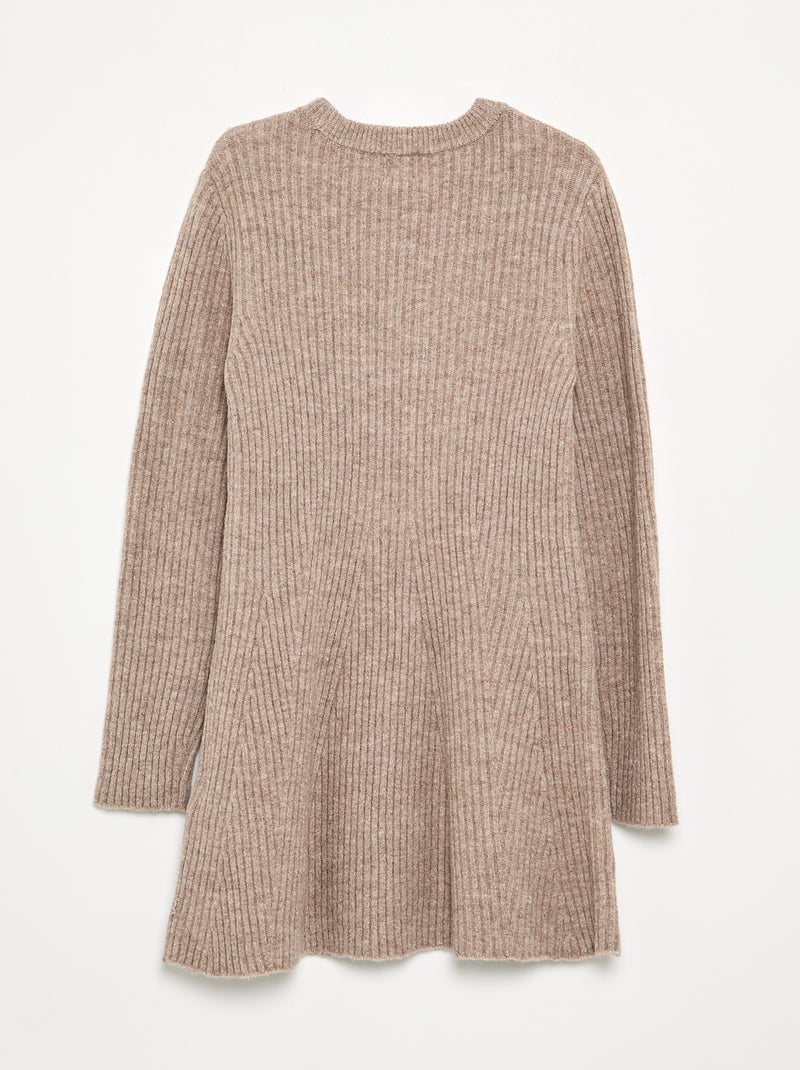 Langärmliges Rippstrickkleid Beige - Kiabi