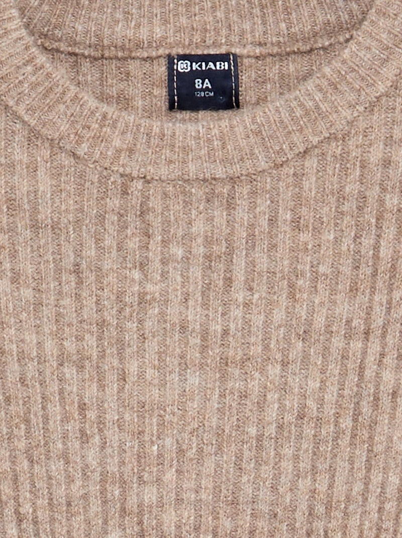Langärmliges Rippstrickkleid Beige - Kiabi