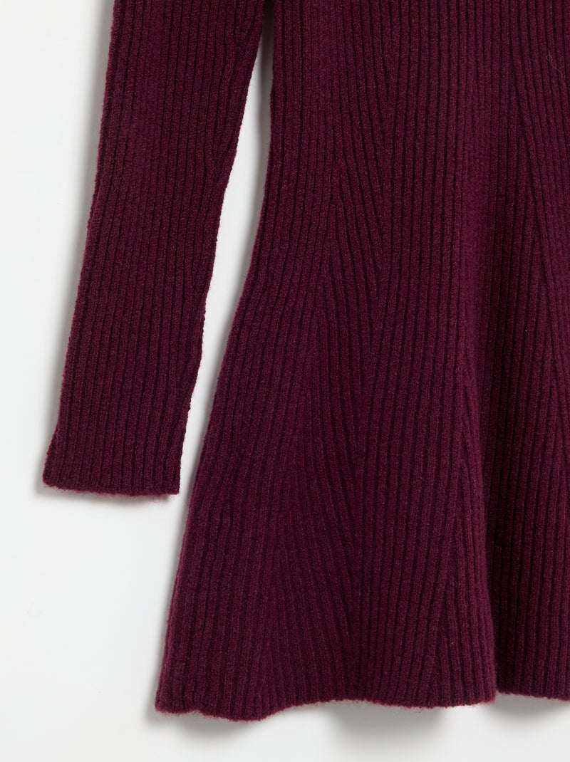 Langärmliges Rippstrickkleid Lila - Kiabi
