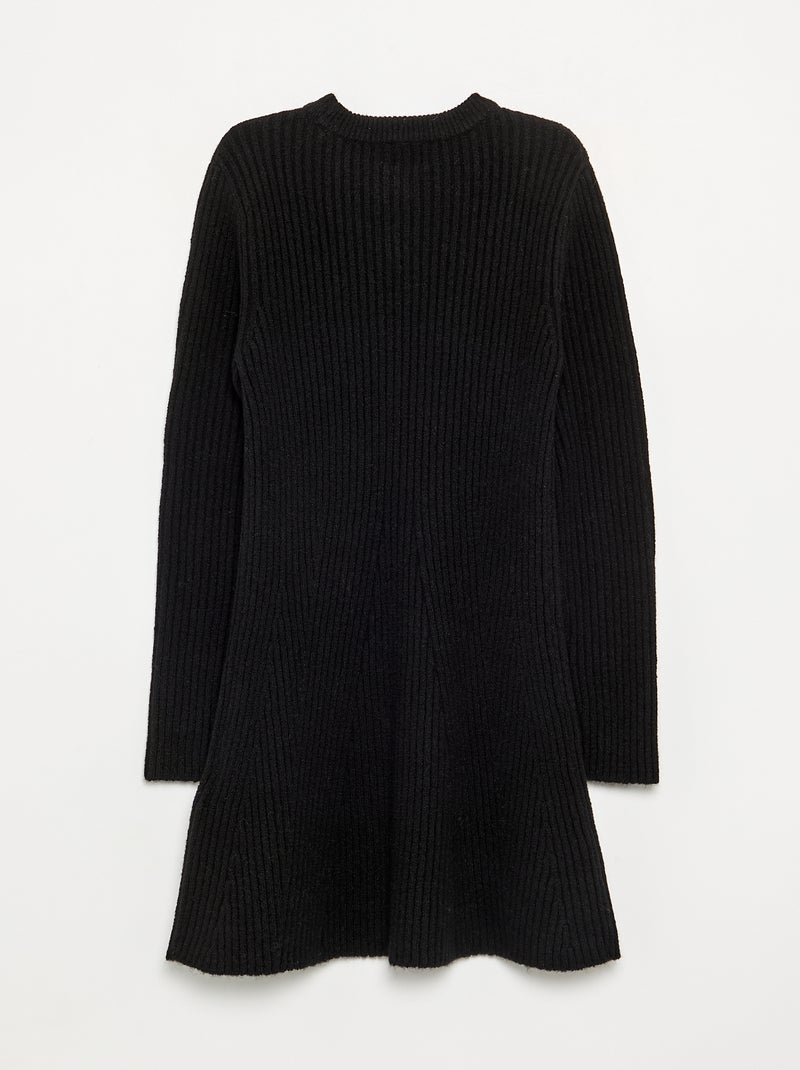Langärmliges Rippstrickkleid Schwarz - Kiabi