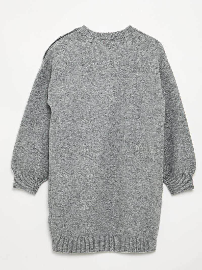 Langärmliges Strickkleid mit Knopfleiste an der Schulter Grau - Kiabi