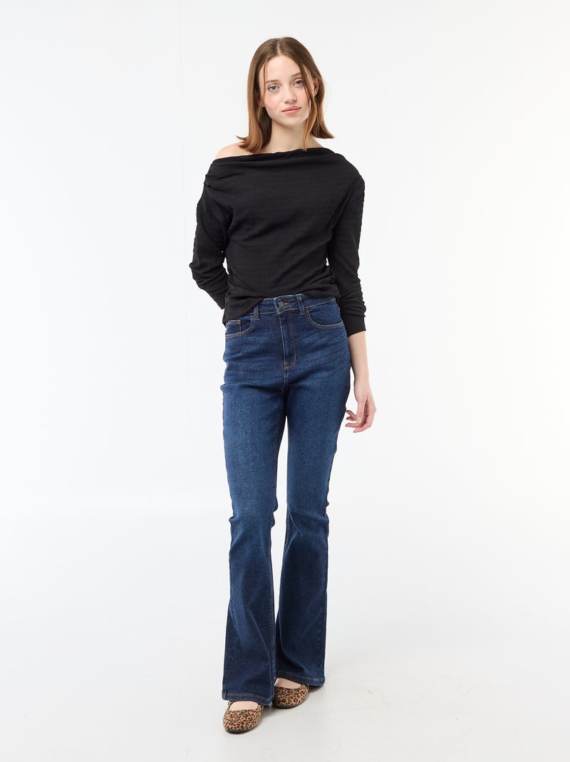 Langarmshirt aus Waffelstrick Schwarz - Kiabi