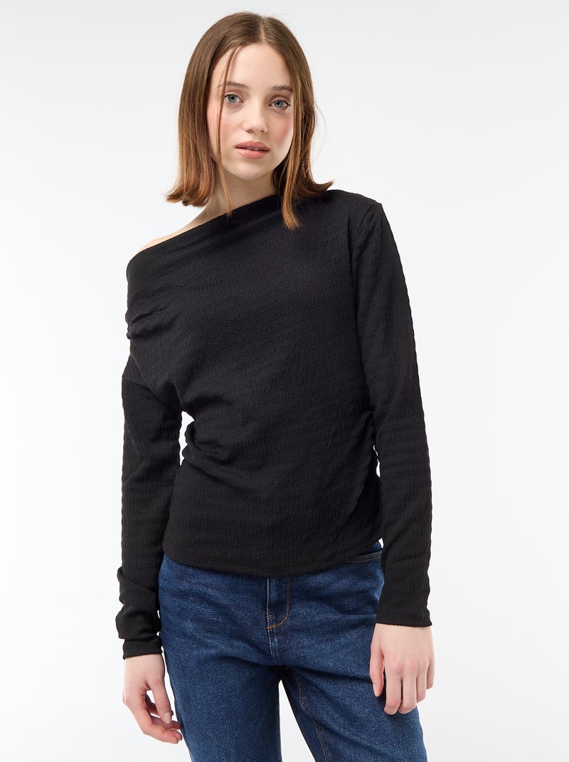 Langarmshirt aus Waffelstrick Schwarz - Kiabi