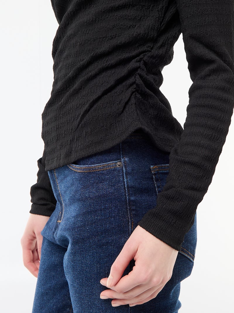 Langarmshirt aus Waffelstrick Schwarz - Kiabi