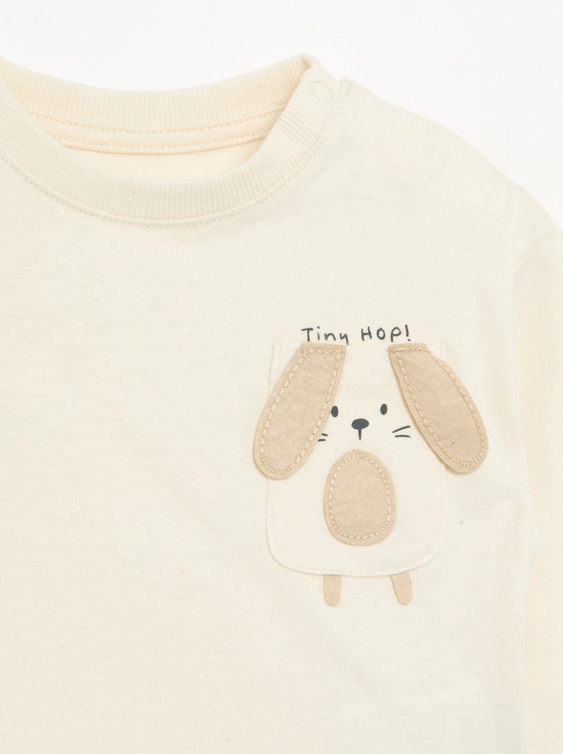 Langarmshirt mit animierter Tasche Blanc - Kiabi