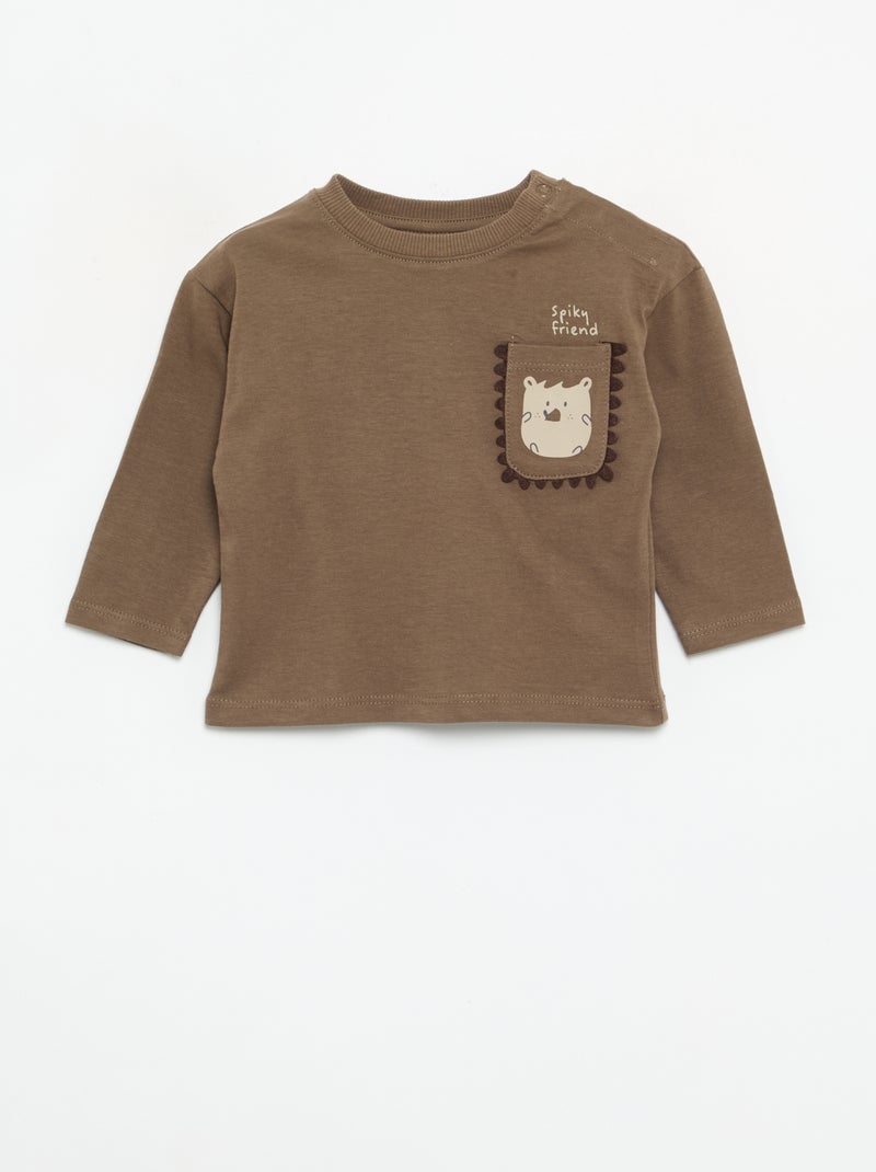 Langarmshirt mit animierter Tasche Marron - Kiabi