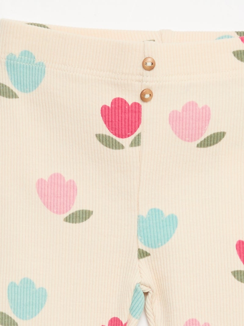 Lange gerippte Leggings mit Muster Weiß - Kiabi