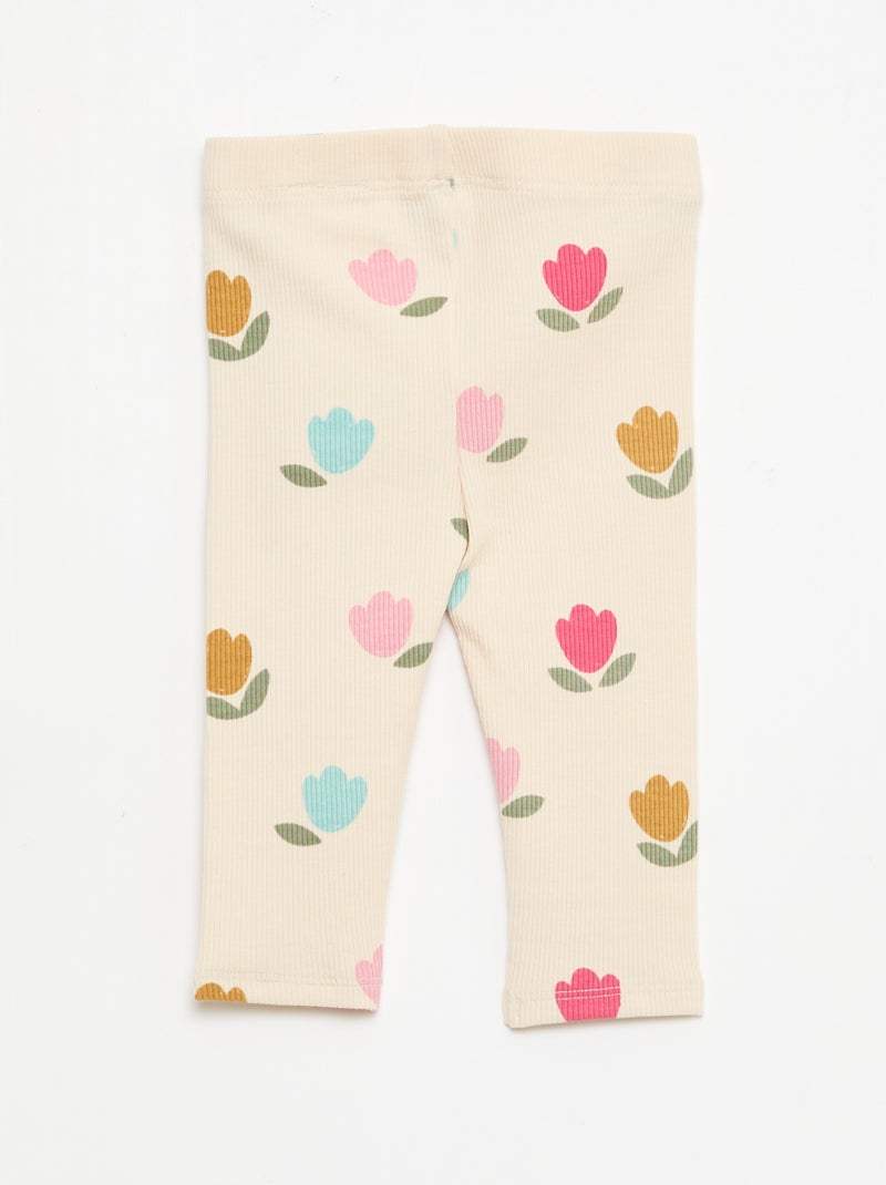 Lange gerippte Leggings mit Muster Weiß - Kiabi