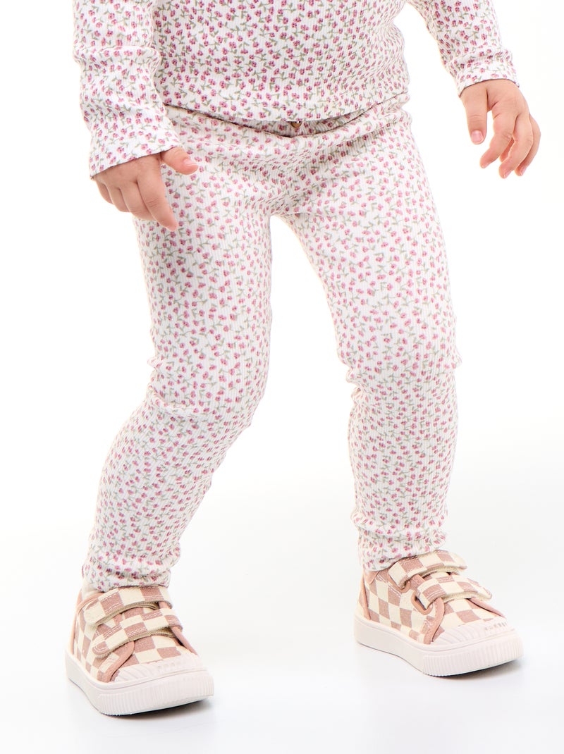 Lange gerippte Leggings mit Muster Weiß - Kiabi